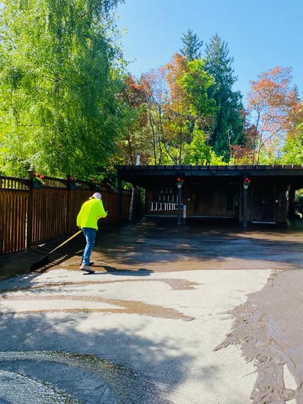 Asphalt paving equipment in action